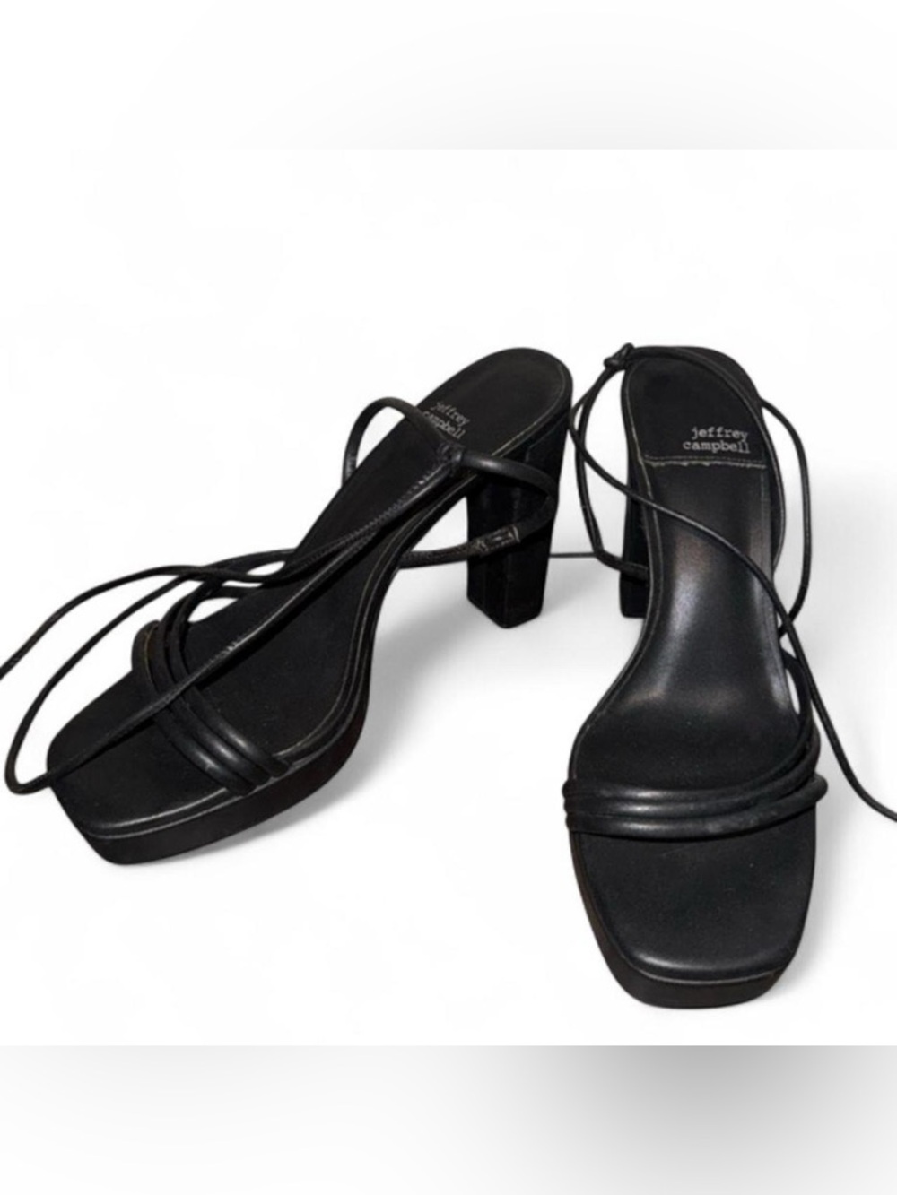 Jeffrey Campbell Black Lace-Up Square Toe Block Heels